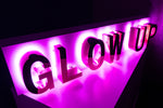 GLOW UP Built up lettering sign with Pink Halo lit High-Shine Gold lettering (Next Day)