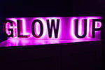 GLOW UP Built up lettering sign with Pink Halo lit High-Shine Gold lettering (Next Day)