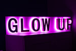 GLOW UP Built up lettering sign with Pink Halo lit High-Shine Gold lettering (Next Day)