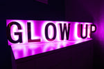 GLOW UP Built up lettering sign with Pink Halo lit High-Shine Gold lettering (Next Day)